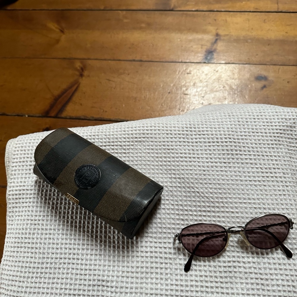 Fendi Black and Brown Striped Sunglasses Case with Fendi Sunglasses